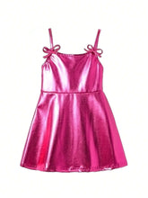 Laser Holographic Y2K Bow Detail Bowknot Cami Dress Single Piece In Gold, Pink And Silver